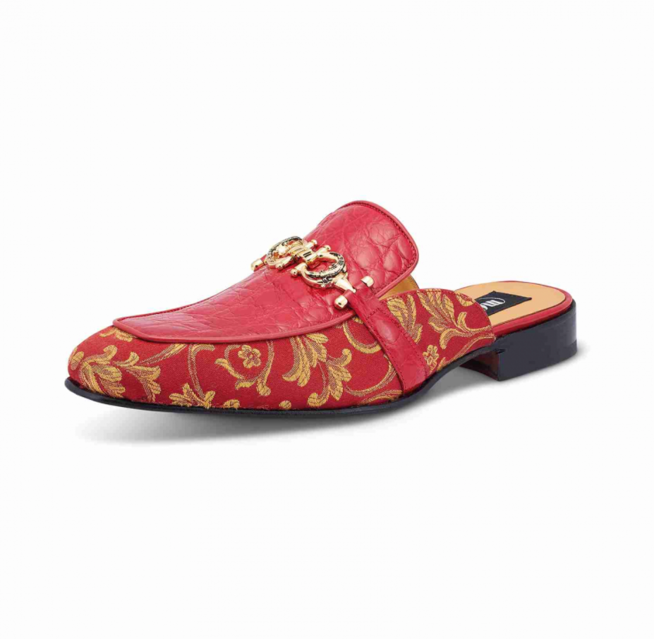 Mauri 4976 'Bermuda' Red/Gold Alligator + Fabric Sandal - Dudes Boutique