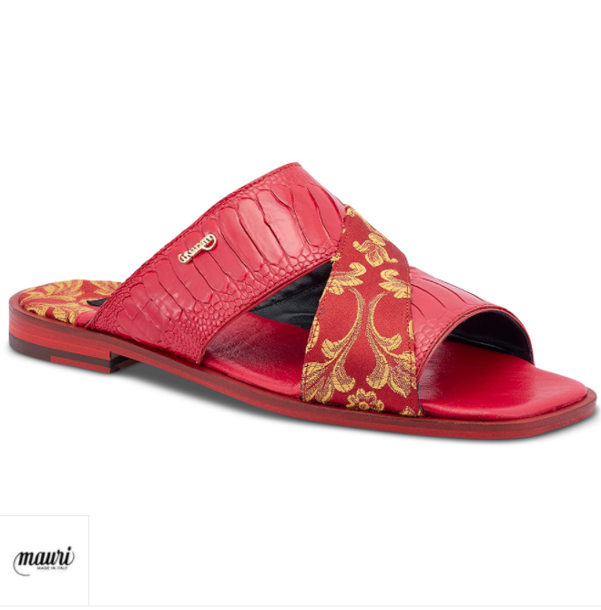 Mauri 5140 Red/Gold Cancus Ostrich Leg + Fabric Sandal - Dudes Boutique