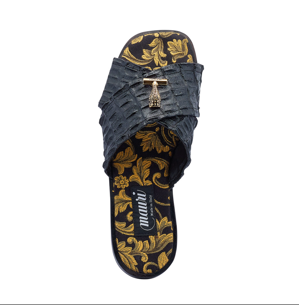 Mauri 5134 Black/Gold Crocodile Sandals - Dudes Boutique