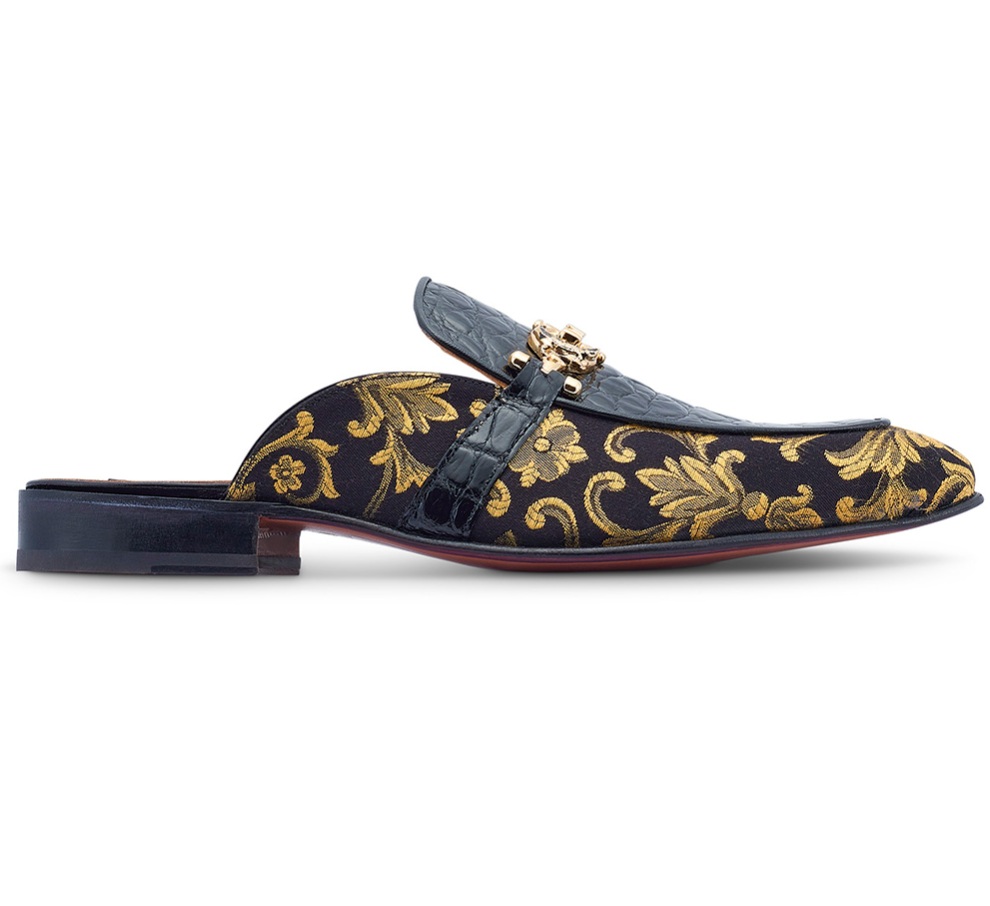 Mauri 4976 'Bermuda' Blak/Gold Alligator + Fabric Sandal - Dudes Boutique