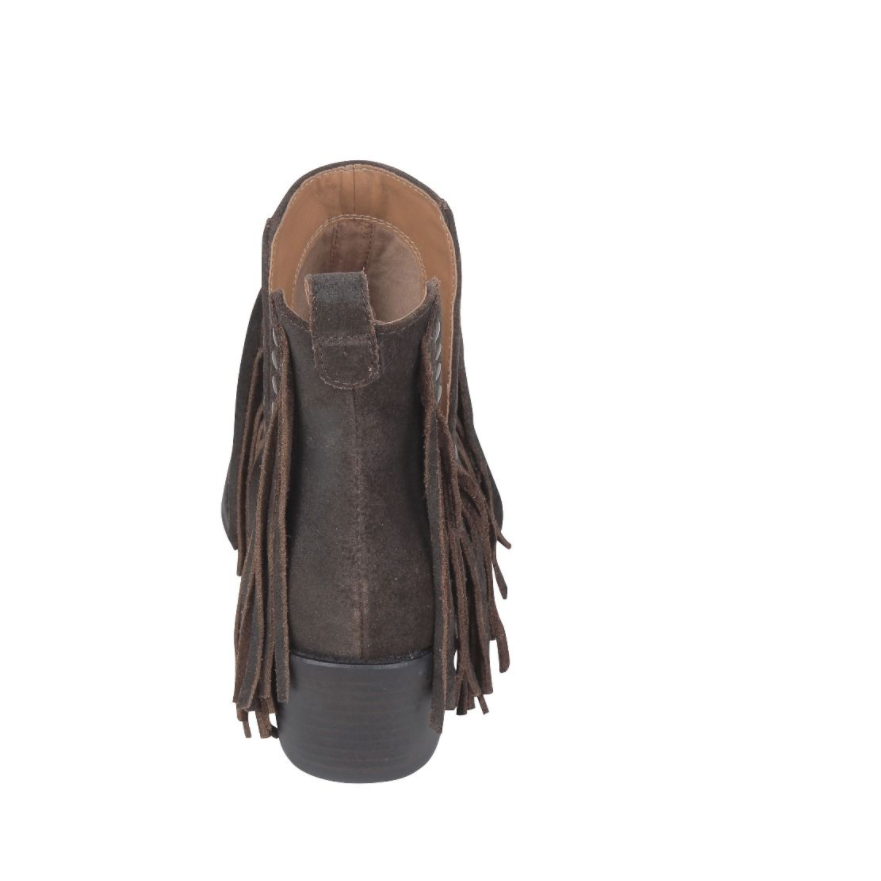 MYRA Women's Chocolate Brown Suede Fringe Cyno Booties - Dudes Boutique