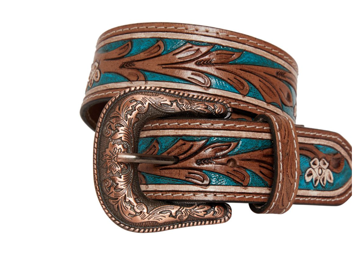 MYRA Women's COBALT SEA HAND-TOOLED LEATHER BELT - Dudes Boutique