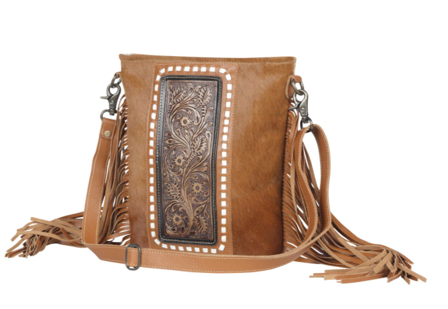 MYRA Women's Brown ECDEMO HAND-TOOLED BAG - Dudes Boutique