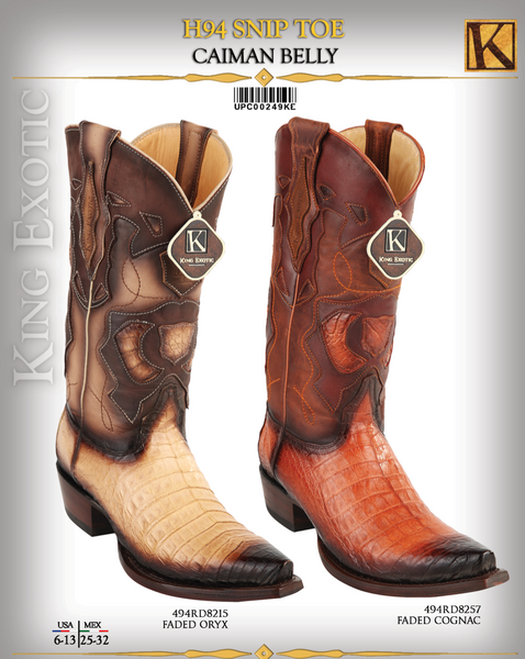 King Exotic Snip Toe Caiman Belly Cowboy Boots - Dudes Boutique