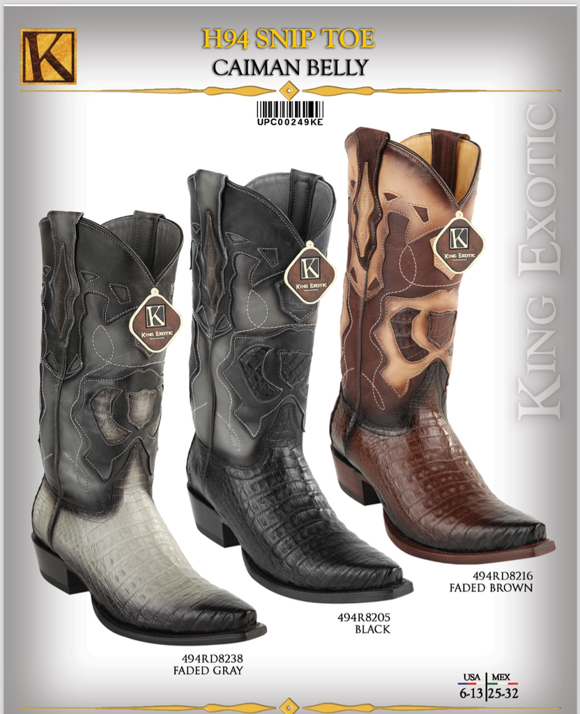 King Exotic Men's Snip Toe Caiman Belly Cowboy Boots - Dudes Boutique