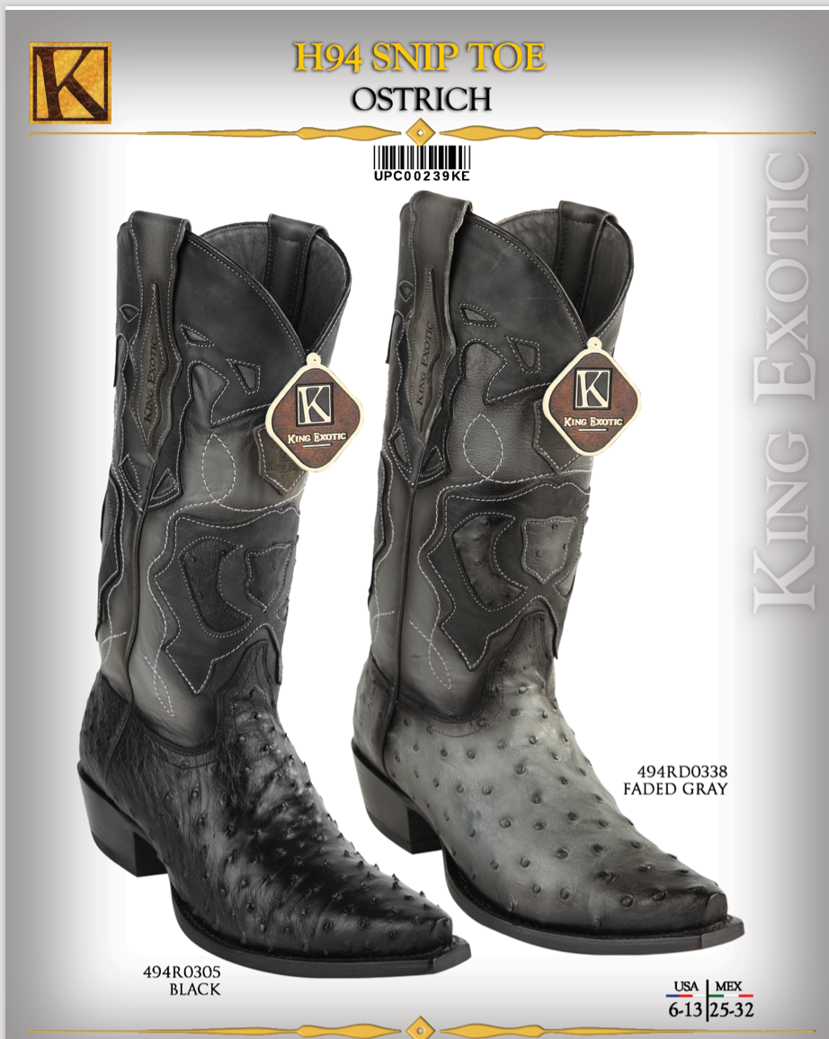 King Exotic Men's Ostrich Quill Snip Toe Cowboy Boots - Dudes Boutique