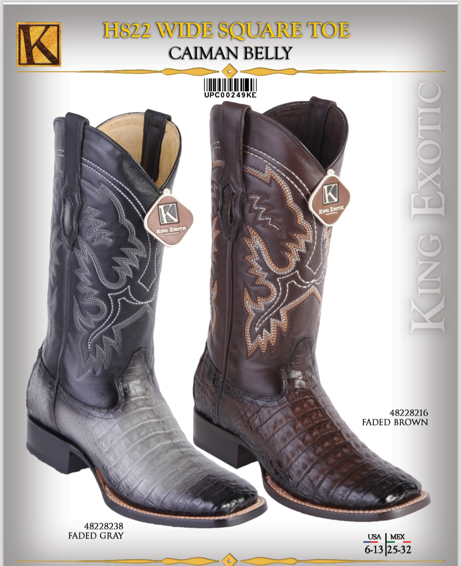 King Exotic Men's Wide Square Toe Caiman Belly Cowboy Boots - Dudes Boutique