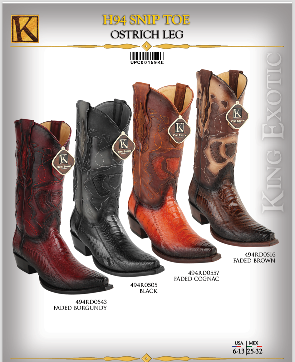 King Exotic Men's Snip Toe Ostrich Leg Cowboy Boots - Dudes Boutique