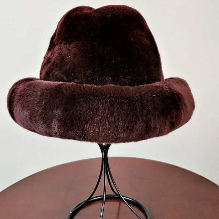 Kashani Men's Burgundy Rex Chinchilla Fur Top Hat - Dudes Boutique