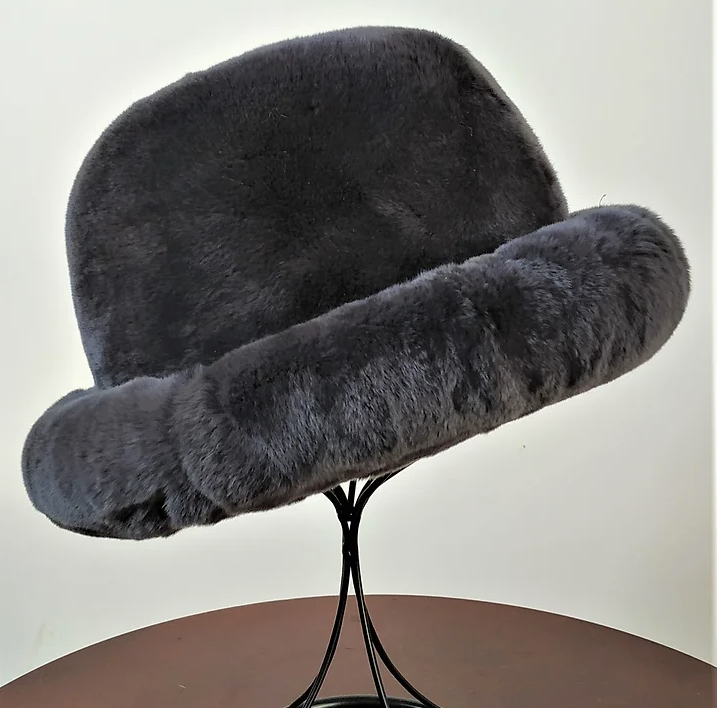 Kashani Men's Gray Rex Chinchilla Fur Top Hat - Dudes Boutique