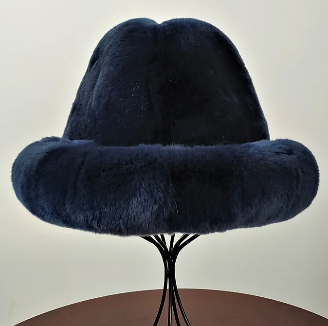 Kashani Men's Navy Blue Rex Chinchilla Fur Top Hat - Dudes Boutique