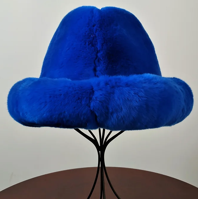 Kashani Men's Royal Blue Rex Chinchilla Fur Top Hat - Dudes Boutique