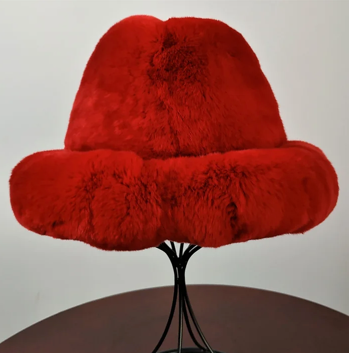 Kashani Men's Red Rex Chinchilla Fur Top Hat - Dudes Boutique