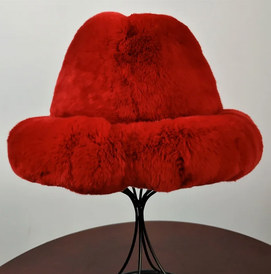 Kashani Men's Red Rex Rabbit Chinchilla Fur Top Hat - Dudes Boutique