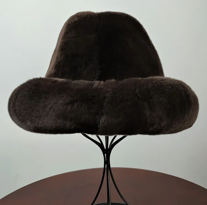 Kashani Men's Brown Rex Chinchilla Fur Top Hat - Dudes Boutique