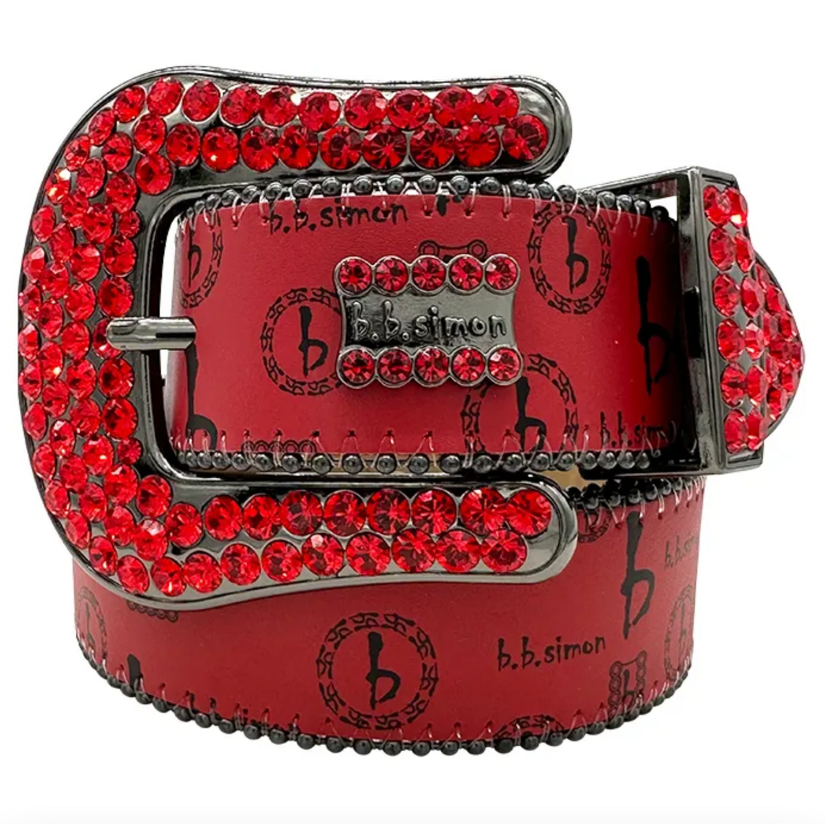 BB Simon Swarovski Crystal Red Leather Belt 34 XL New