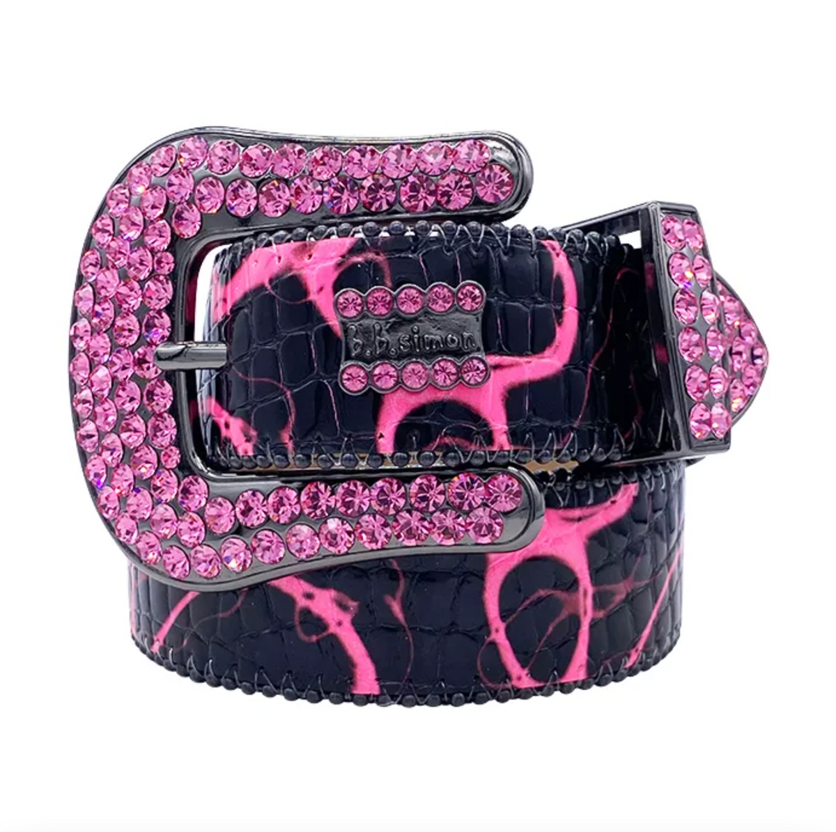 Ad) - BB Simon Swarovski Crystal Pink Leather Belt 32 L New