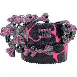 b.b. Simon Electric Pink Skull Pile Crystal Belt - Dudes Boutique