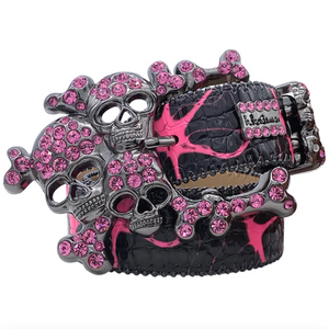 b.b. Simon Electric Pink Skull Pile Crystal Belt - Dudes Boutique