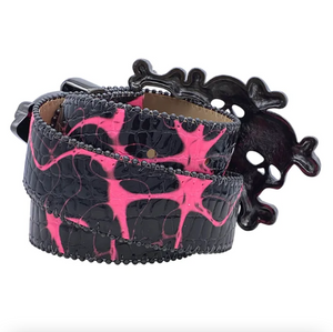 b.b. Simon Electric Pink Skull Pile Crystal Belt - Dudes Boutique