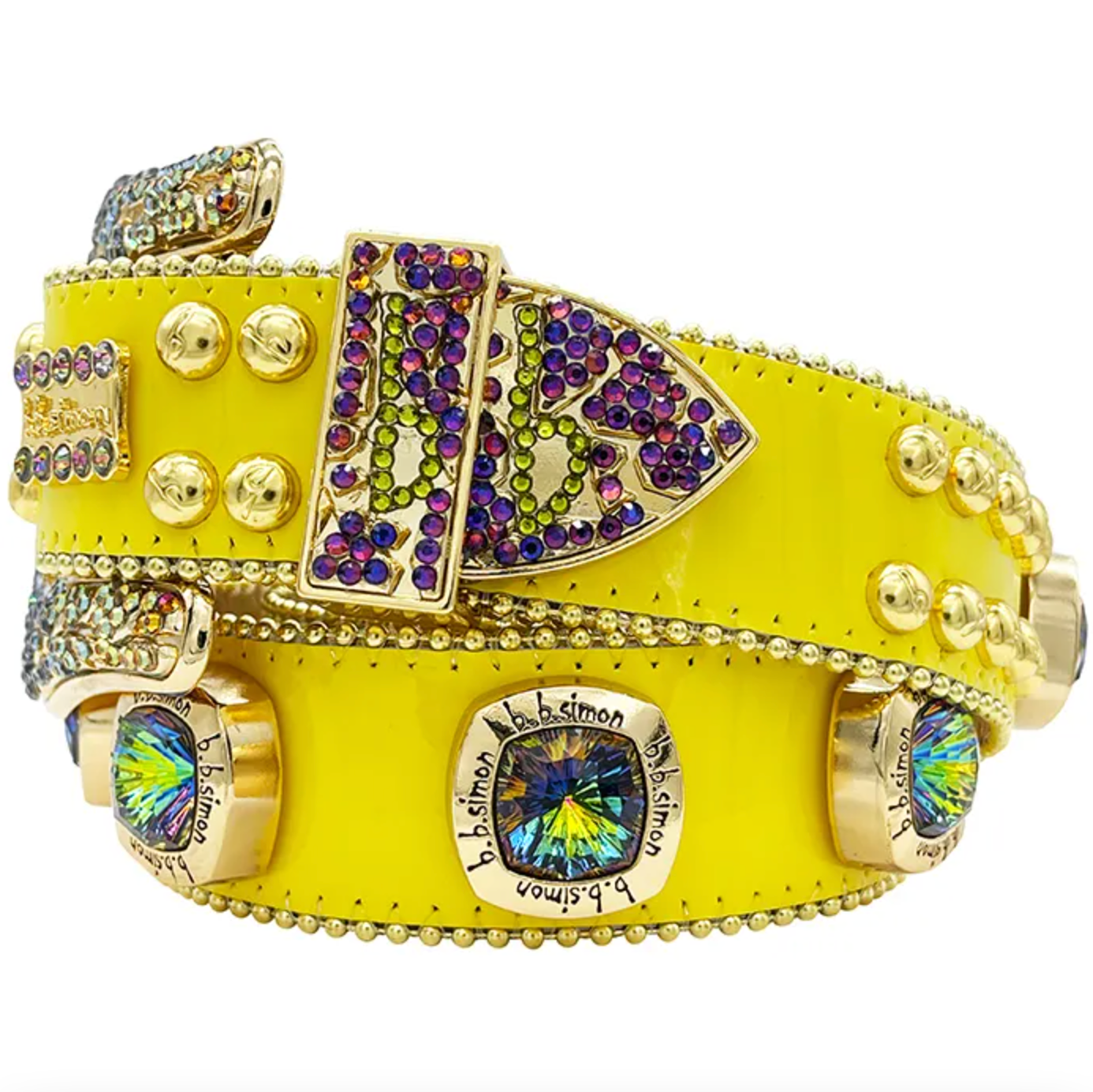 b.b. Simon Triple ‘b’ Champion – Yellow Volcano Crystal Belt - Dudes Boutique