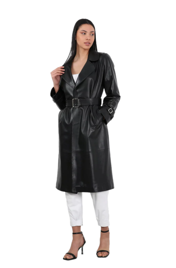 Ladies black belted coat hot sale