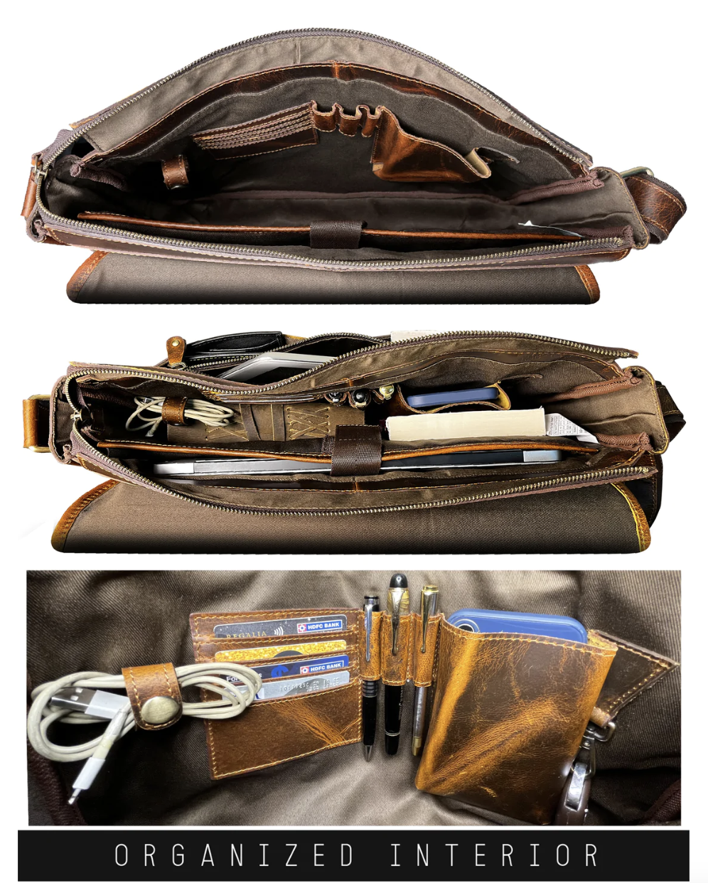 RusticTown Ranger Buffalo Leather Crossbody Laptop Messenger Bag (Brown) - Dudes Boutique