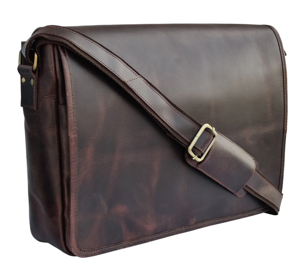 RusticTown Ranger Buffalo Leather Crossbody Laptop Messenger Bag (Mulberry) - Dudes Boutique