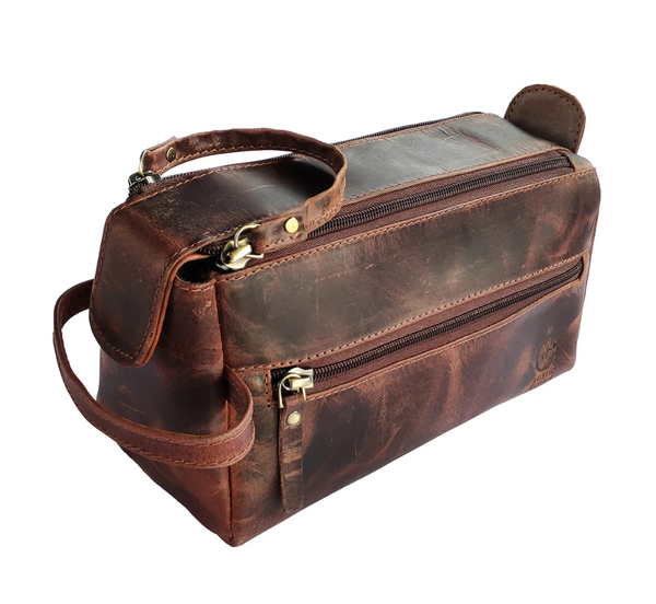 RusticTown Leather Toiletry Bag For Men (Walnut Brown) - Dudes Boutique