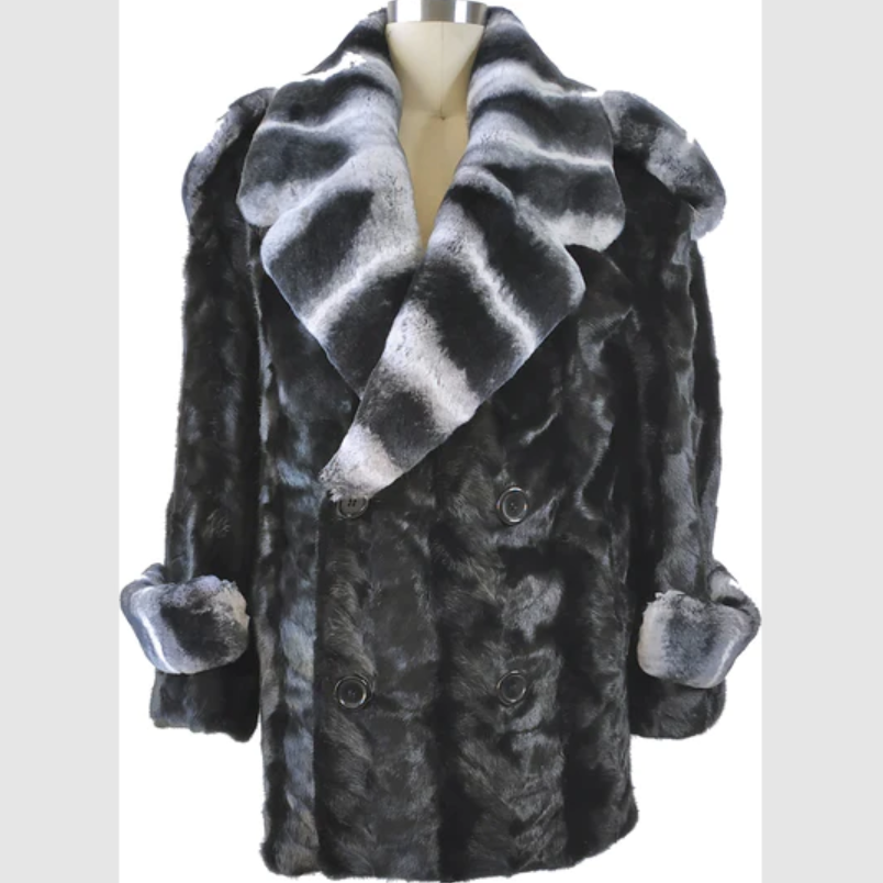 Kashani Black Mink Natural Rex Collar Peacoat - Dudes Boutique