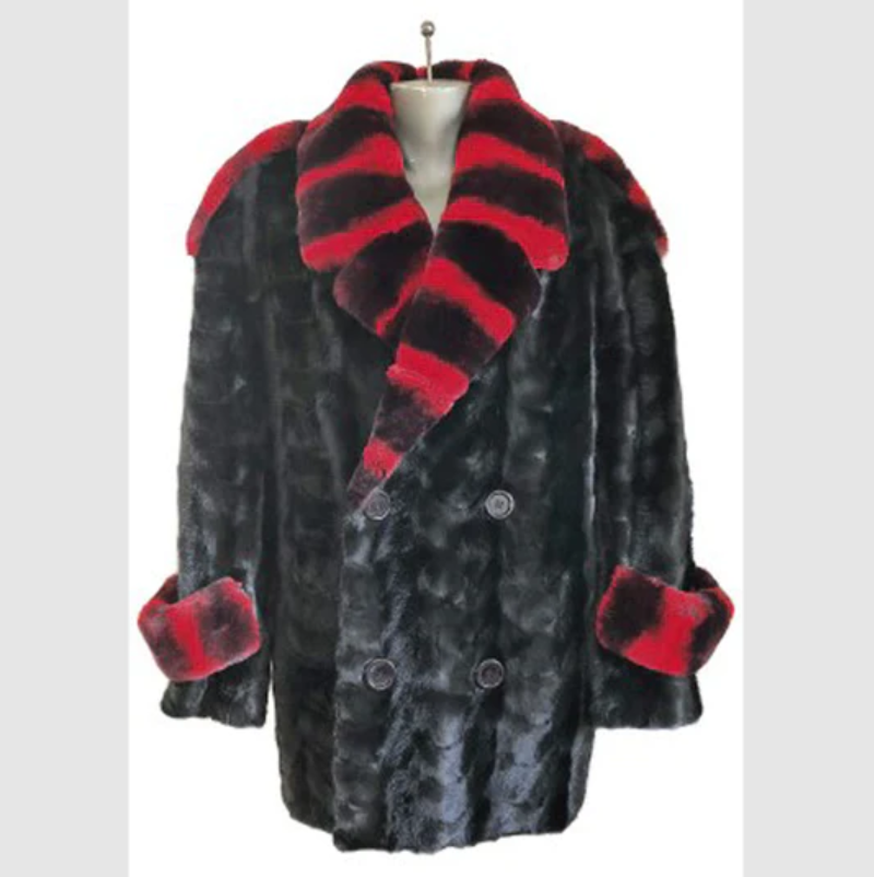 Kashani Black Mink Red Rex Collar Peacoat - Dudes Boutique