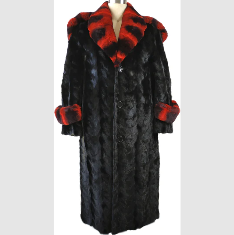 Kashani Full Skin Mink w/ Red Rex Collar Trench Coat - Dudes Boutique