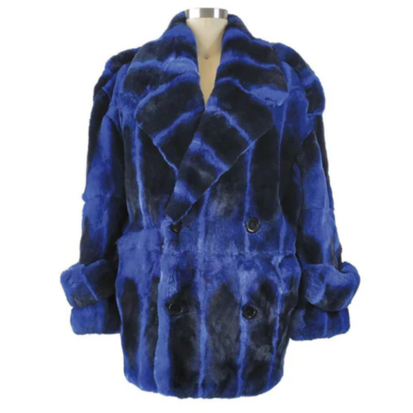 Kashani Double Breasted Blue Rex Chinchilla 3/4 Fur Coat - Dudes Boutique