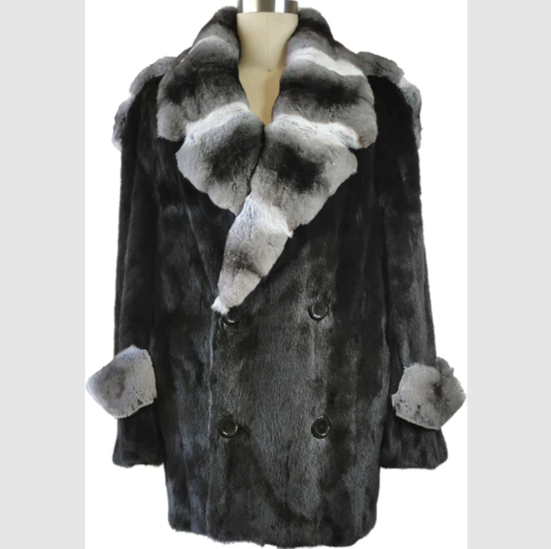 Kashani Full Mink Natural Chinchilla Collar Peacoat - Dudes Boutique