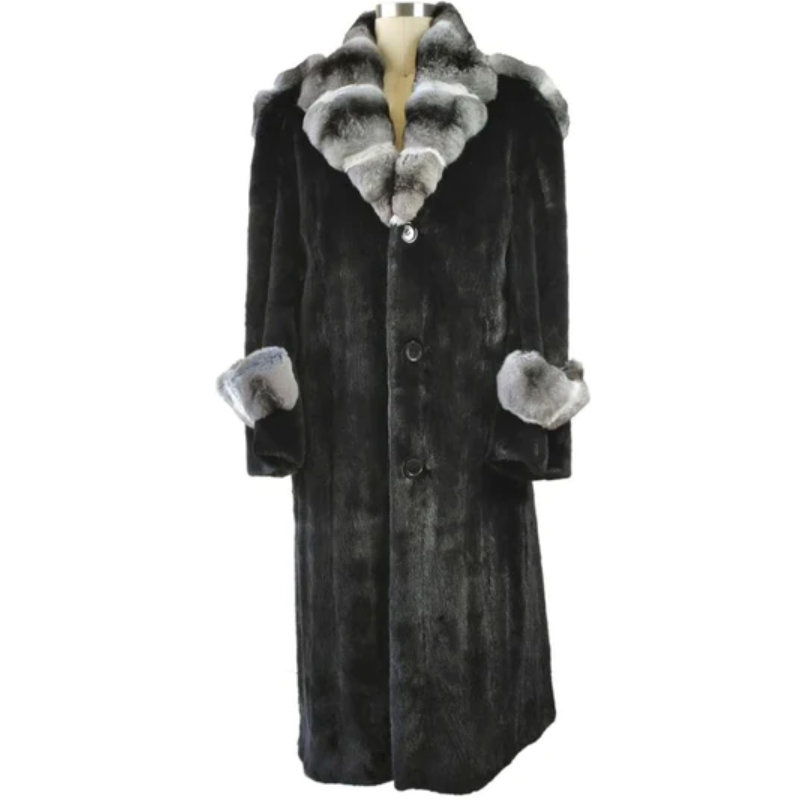 Kashani Full Skin Mink w/ Natural Chinchilla Collar Trench Coat - Dudes Boutique