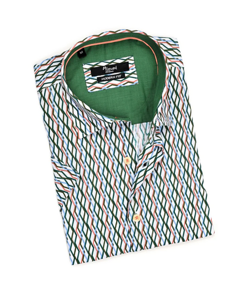 Mizumi M661-S -A Green Multi Short Sleeve Button Up Shirt - Dudes Boutique