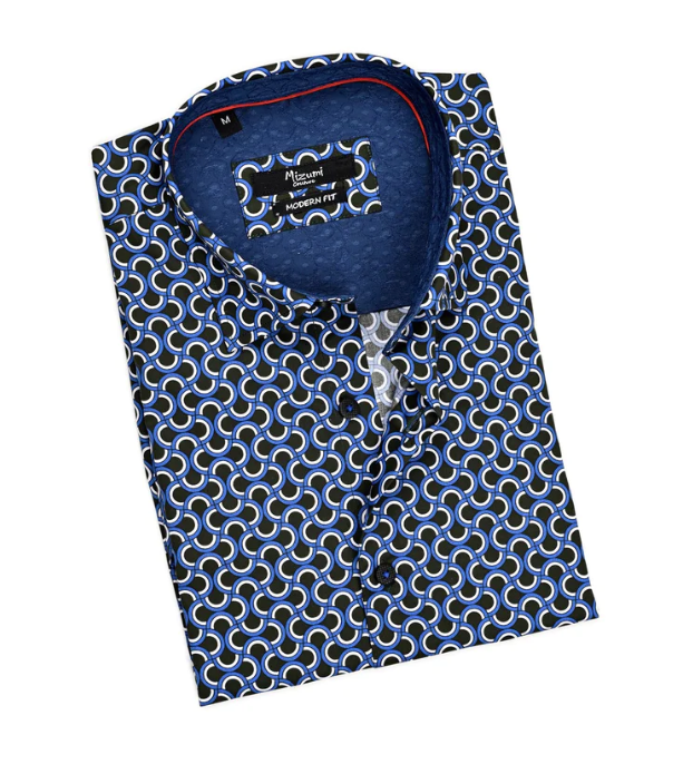 Mizumi M681-S -A Blue Multi Short Sleeve Button Up Shirt - Dudes Boutique