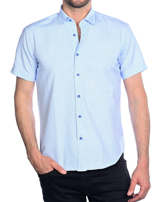 Mizumi M651-S -A Blue Short Sleeve Button Up Shirt - Dudes Boutique