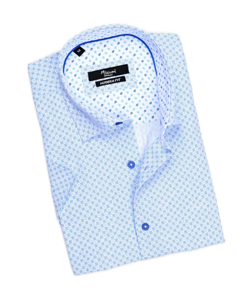 Mizumi M651-S -A Blue Short Sleeve Button Up Shirt - Dudes Boutique