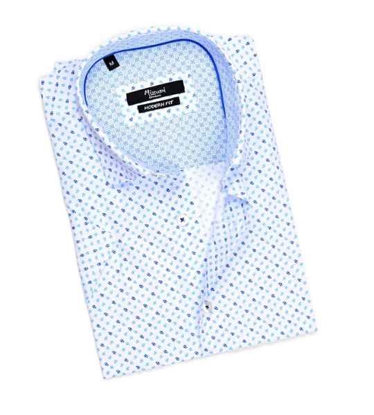 Mizumi M652-S -A White/Blue Short Sleeve Button Up Shirt - Dudes Boutique