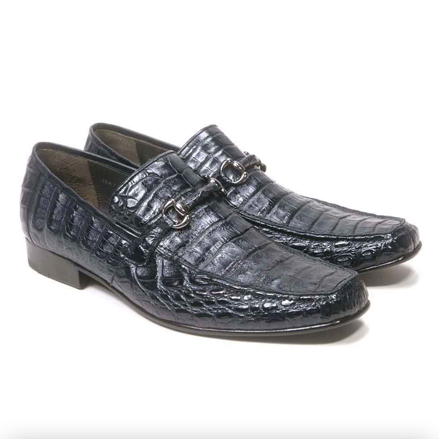 Los Altos All-Over Navy Blue Crocodile Belly Loafers - Dudes Boutique