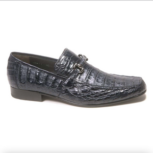 Los Altos All-Over Navy Blue Crocodile Belly Loafers - Dudes Boutique