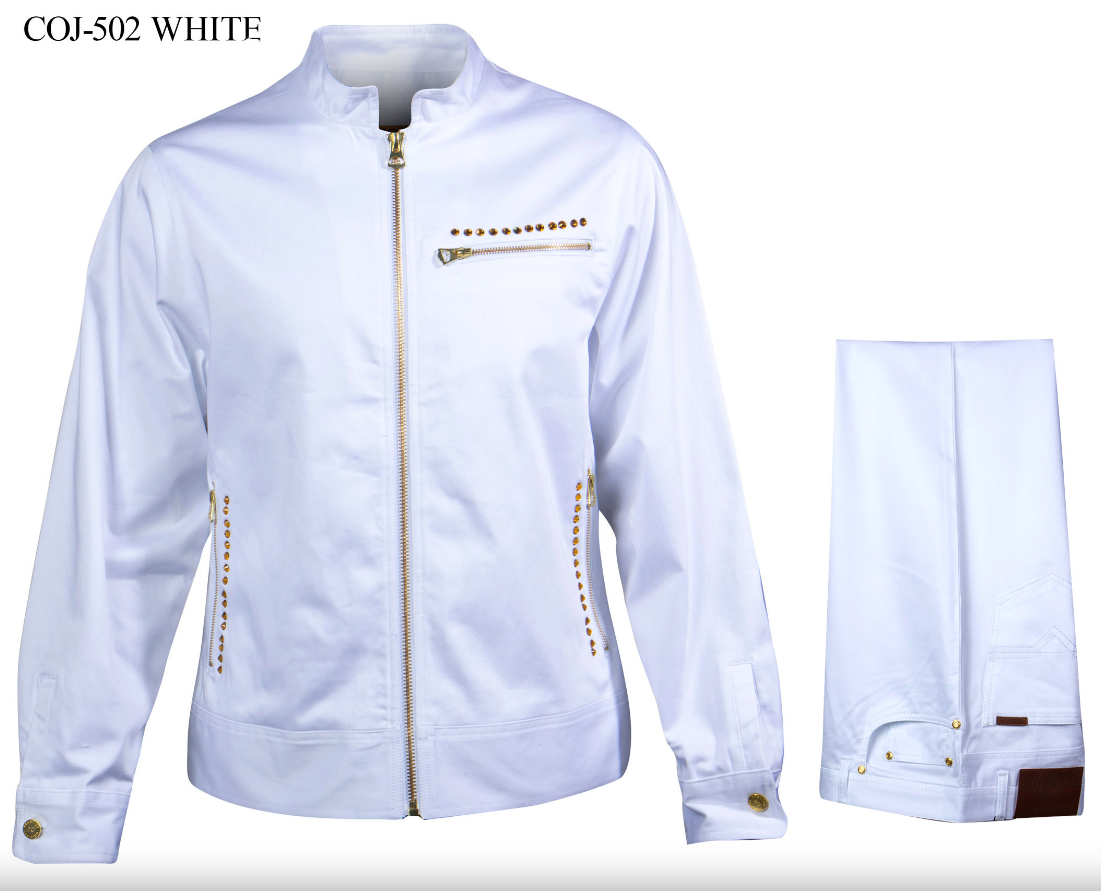 Prestige White Gold Crystal Jacket + Pants Set - Dudes Boutique