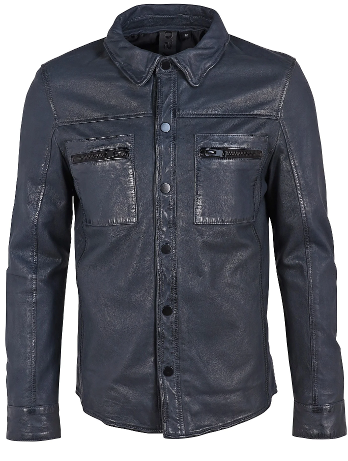 Mauritius Men's Marcel Leather Jacket, Dark Blue - Dudes Boutique