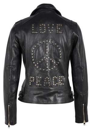 Mauritius Ladies Traysie Peace Love Leather Jacket, Black - Dudes Boutique