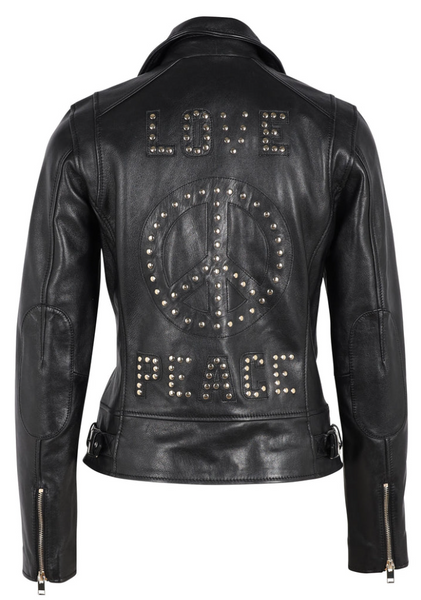 Mauritius Ladies Traysie Peace Love Leather Jacket, Black - Dudes Boutique