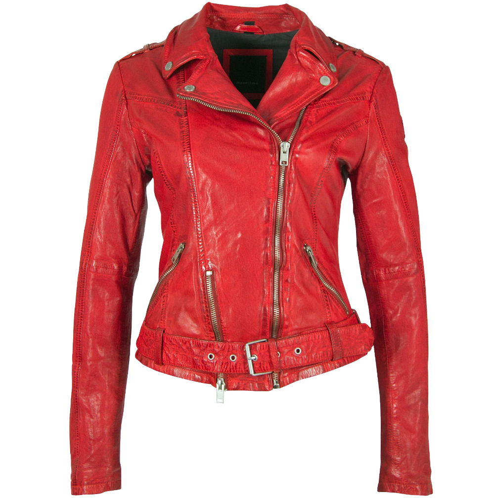 Mauritius Ladies Wild Leather Jacket, Lipstick Red - Dudes Boutique