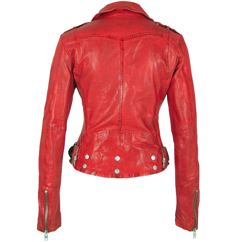 Mauritius Ladies Wild Leather Jacket, Lipstick Red - Dudes Boutique