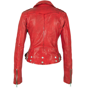 Mauritius Ladies Wild Leather Jacket, Lipstick Red - Dudes Boutique