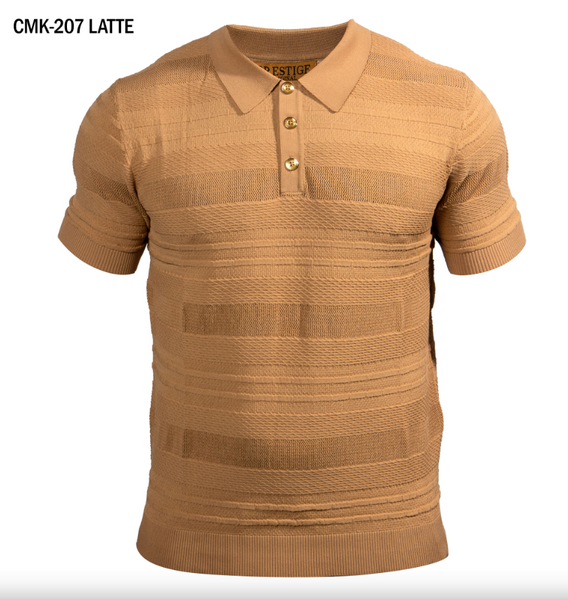 Prestige Latte Cable knit Button Polo Shirt - Dudes Boutique